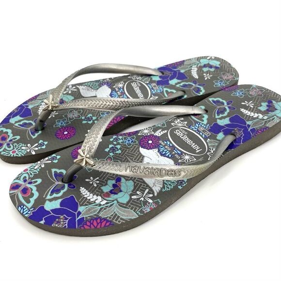 Havaianas gray and teal butterfly flip flops size 6 (37/38) - Picture 3 of 6